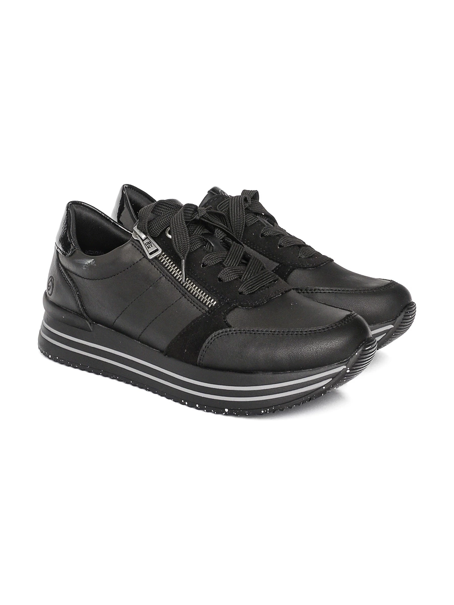 Кроссовки черные на шнуровке с боковой молнией